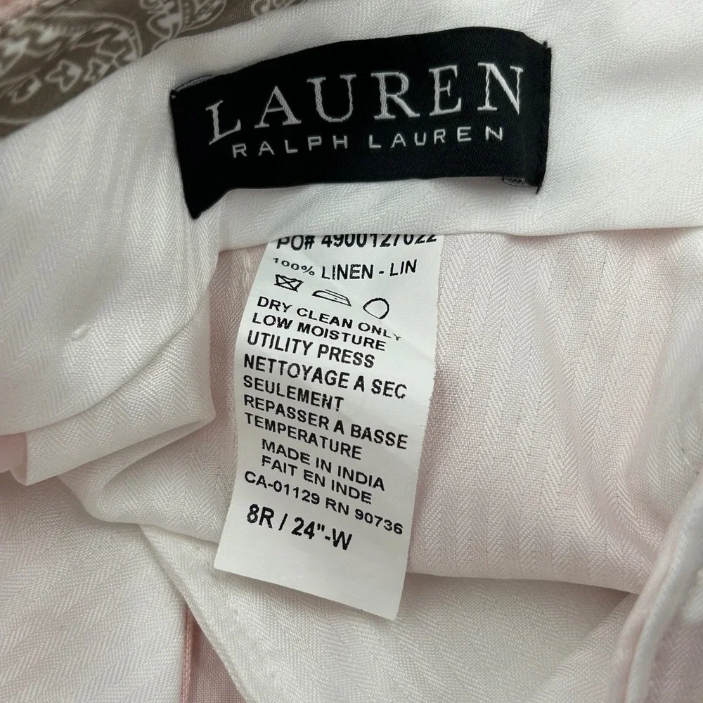 Lauren Ralph Lauren Linen Pants Light Pink Womens 8R Straight Leg Trousers